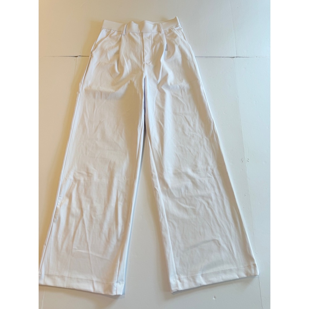 Halara White High Waisted Wide Leg Pleated Trousers Elastic Back XS
